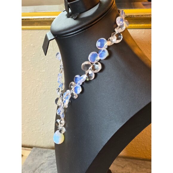 Sterling Silver Faceted Opalite Teardrop Pendant Toggle Clasp Antique - Picture 8 of 8